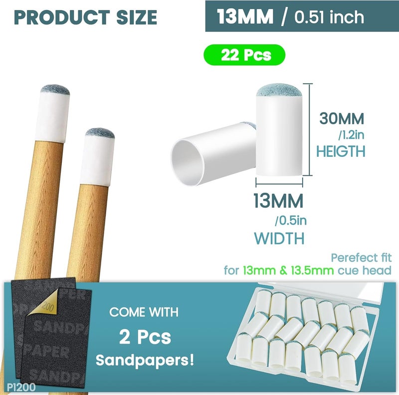 SOLROS STUDIO Billiard Pool Cue Tips - Pool Stick Tips Slip-on Tips Replacement Accessories Kit with Storage Box Leather Cue Head for Snooker Home Club Bar Game- SOLROS - Image 2